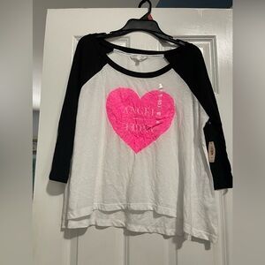 Victoria's Secret Black and White Tee with Pink Heart